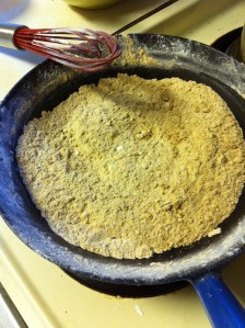 Flour after browning in a cast iron skillet.